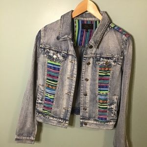 Brightly embellished denim jean jacket